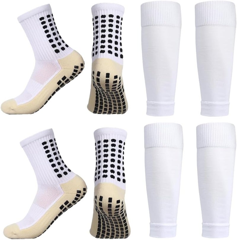 BUKEORE 2 Set Anti-Slip Grip Soccer Socks with Shin Guard Sleeves, Sports Athletic Socks for Men Women - Image 1